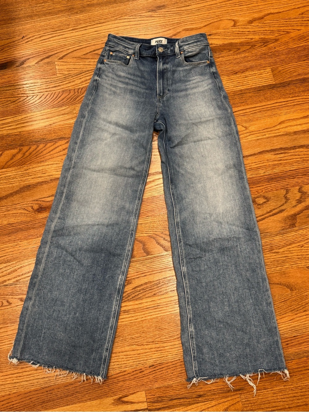 PAIGE Anessa  Women's Wide Leg Raw Hem Jeans in Showtime